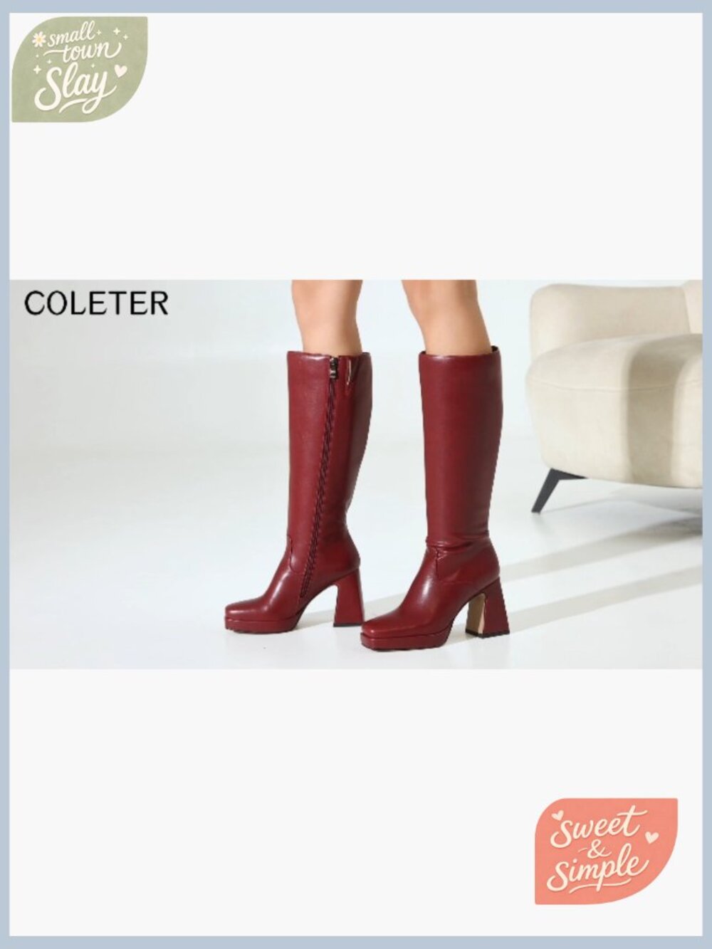 Knee High Boots Pointed Toe Chunky Heel Zipper Dress Boots - Picture 7 of 7